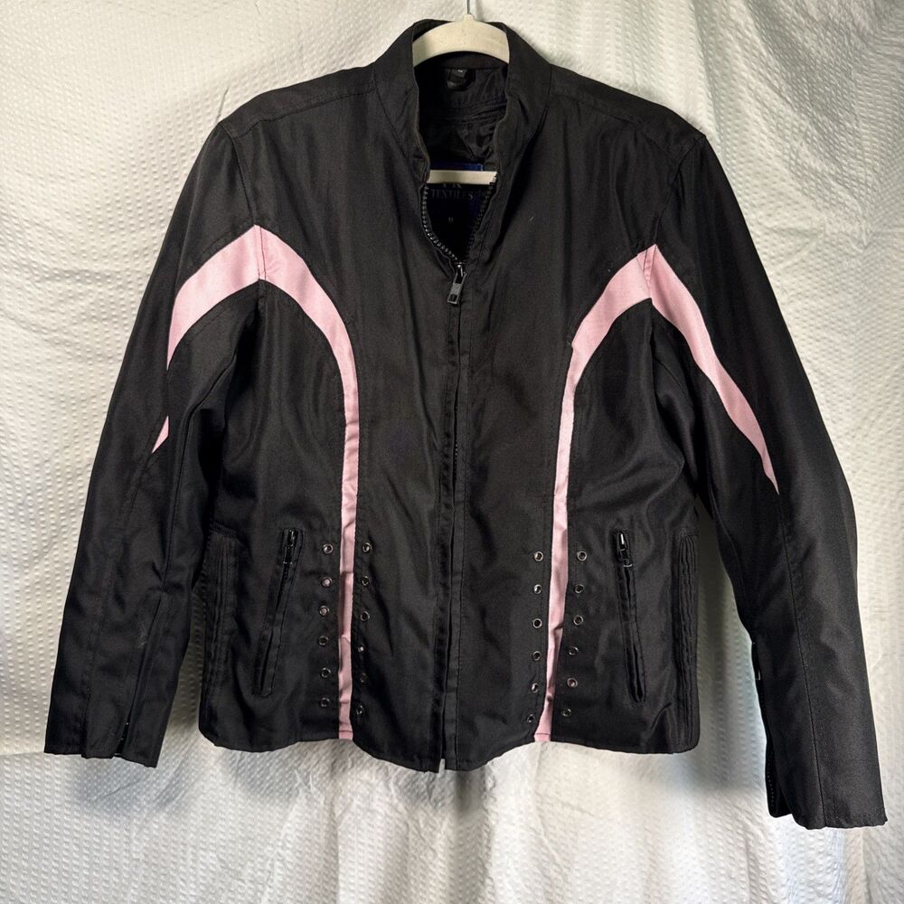 Ladies Medium Size Riding Black and Pink Jacket Double Layer Lined Mesh